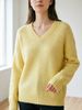 Pastel Yellow Pit Rib Knit Sweater, Loose V Neck Lightweight Breathable Soft Skin-touch Long Sleeve Pullover_ecoleips.com