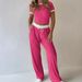 Women's Casual Wide Leg Pants Set Short Sleeved Solid Color Sportswear Two-Piece Spring Summer Clothing_ecoleips.com