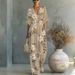 Elegant V Neck Printed Jumpsuit Waist Cinching Women's Clothing Spring Summer New_ecoleips.com