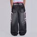 Women's Trendy Washed Distressed Printed Jeans Hip Hop Straight Leg Casual Cotton Pants For Spring/Autumn Summer_ecoleips.com