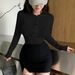 Women's Clothing Women's Slim Fit V Neck Hooded Top Stretchy Versatile Flattering Early Autumn Casual Wear For Everyday And Commuting_ecoleips.com