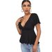 Voya Women's Sexy V-neck Waist Cinched T-shirt Top 2026 In Stock, Slim Hem, Short Sleeved Knit Shirt For Women_ecoleips.com