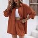 Verve Women's Clothing 2025 Spring Solid Color Turn-down Collar Long Sleeve Shirt Elastic Waist Shorts Fashion Casual Set_ecoleips.com