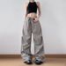 American Workwear Casual Women's 2025 Spring New Straight Parachute High Street Loose Wide Leg Pants_ecoleips.com