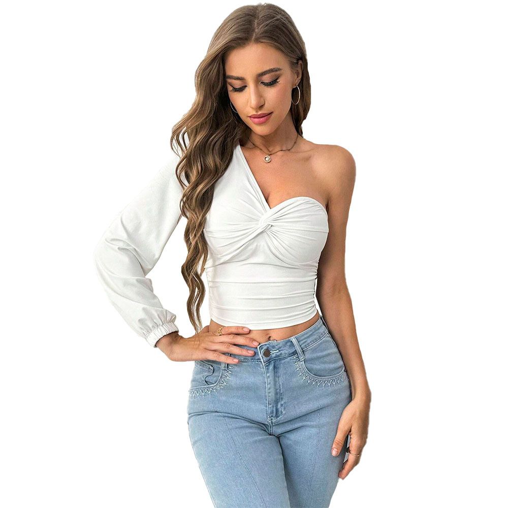 Voya Women's Ins European And American Unique Design T-shirt For Spring And Summer Irregular Niche Single-sided Long Sleeved Top_ecoleips.com