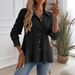 "Textured Long Sleeve Button-Down Shirt For Women – Solid Color Casual Top, Euro-American Style, Autumn & Winter Essential"_ecoleips.com