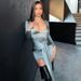 Sexy Women Deep V‑Neck Long Sleeve Patchwork Dress Slim Fit Bodycon Tie Strap Short Mini Party Dress_ecoleips.com