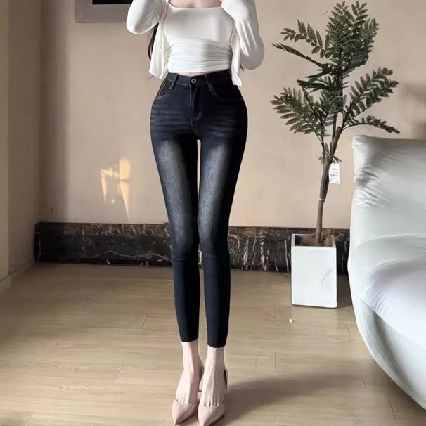 Vintage Beauty Korean Style Slim Waist Jeans for Women High Waist Elastic Comfortable Denim Full Hips Trendy Versatile Instagram Ready_ecoleips.com