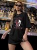 Women's Casual Black T-Shirt round Neck Short Sleeve Floral Skull Print Loose Fit Summer Sports Top European American Style_ecoleips.com