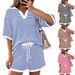 Women's Casual Striped Sweater Set Short Sleeve Spring Summer New Arrival Clothing_ecoleips.com