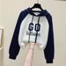 Women's Clothing Spring And Autumn Hooded Short Large Size Loose Print Fashionable Petite Tops_ecoleips.com