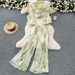 Women's Clothing Light Mature Style Temperament Two Piece Suit High End Sense Sway Collar Printed Chiffon Top High Waist Pleated Wide Leg Pants_ecoleips.com