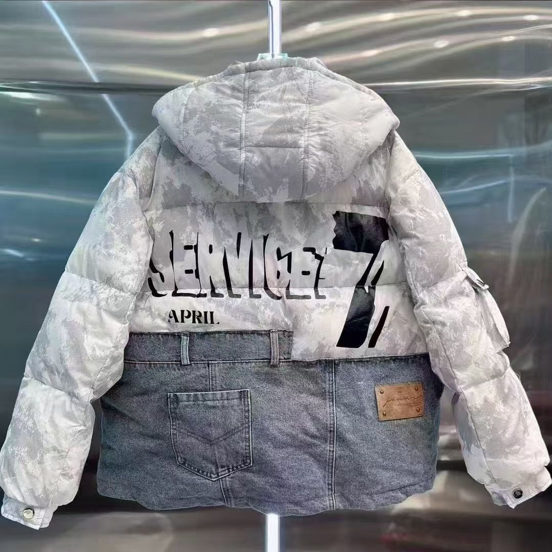 Women’s Hooded Denim-Trimmed Down Jacket – Winter-Proof White Duck Feather Coat (One Size Fits Most)_ecoleips.com
