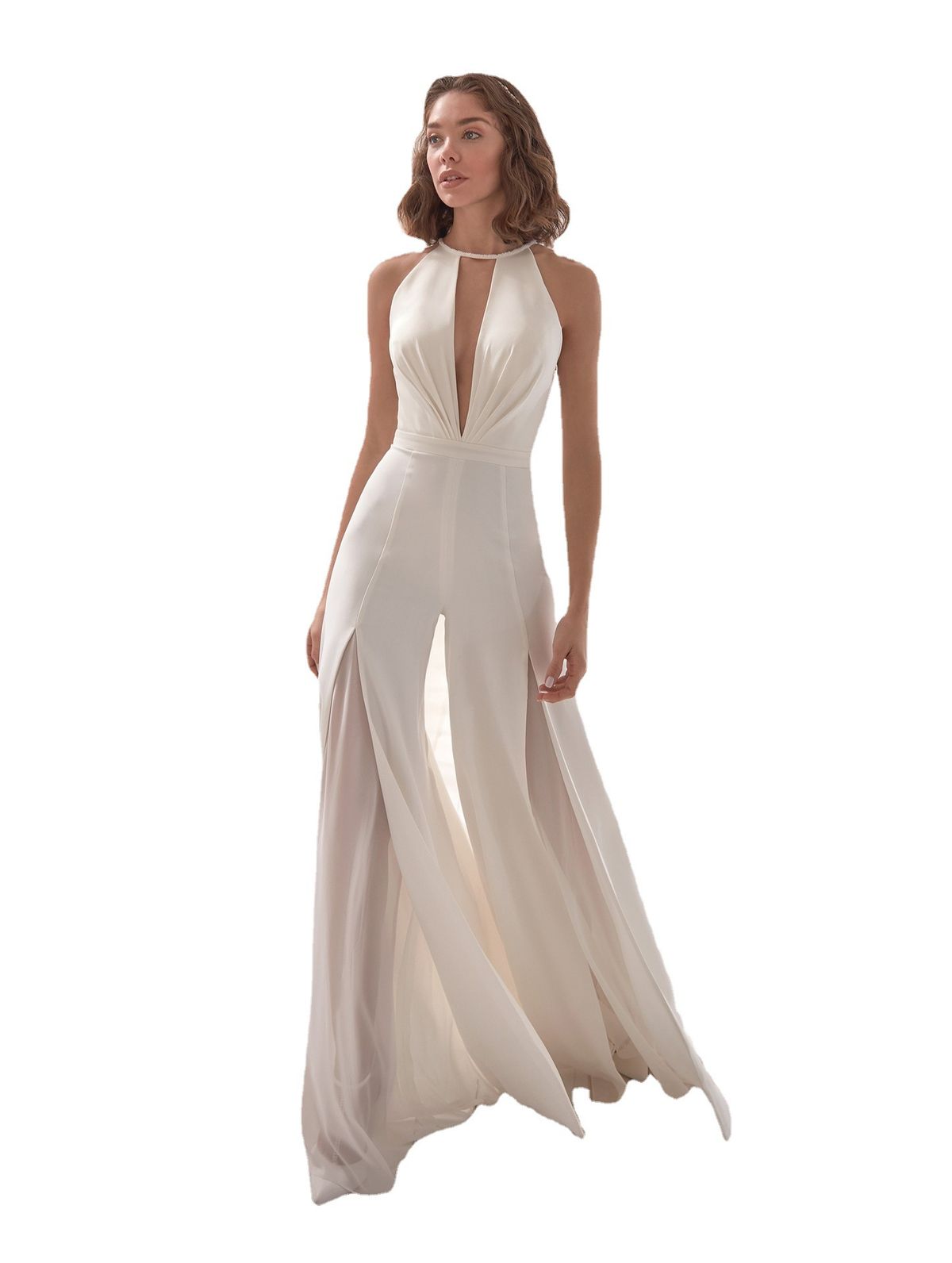 Women's Clothing Sexy Deep V Halter Neck Jumpsuit Casual Trousers_ecoleips.com