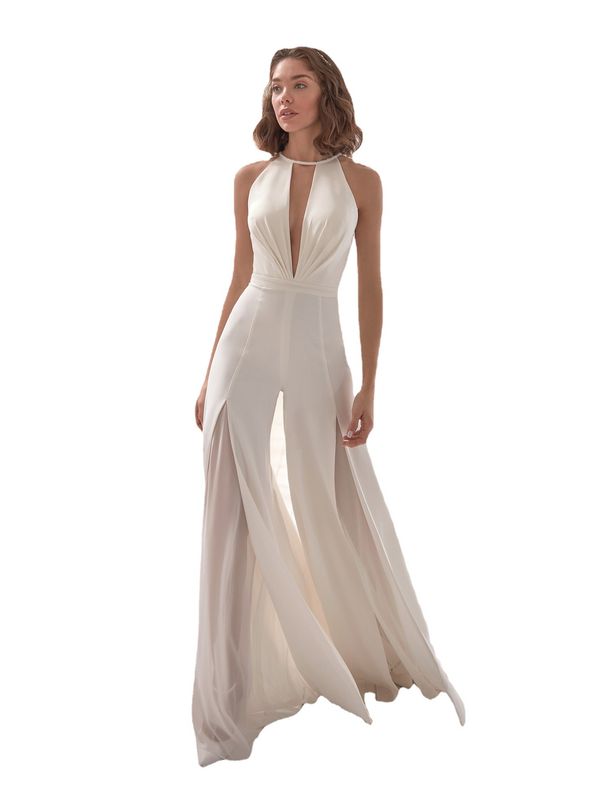 Women's Clothing Sexy Deep V Halter Neck Jumpsuit Casual Trousers_ecoleips.com