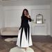 Women's Clothing autumn and winter new women's clothing round neck contrast color long sleeve high waist slim temperament retro dress_ecoleips.com