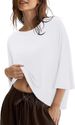 2026 European American Women Casual Oversized Elbow Sleeve Crew Neck Cotton Tops_ecoleips.com