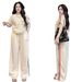 Women's Summer Casual Fashion Two Piece Set Cartoon Puppy Print Short Sleeved Top Wide Leg Pants Side Striped Wide Leg Pants_ecoleips.com