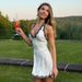 Talenza White Lace Polka Dot Dress Sexy V Neck Lace Contrast Lace-up Neck Dress Fashion Summer Party High Street Women's Dresses_ecoleips.com