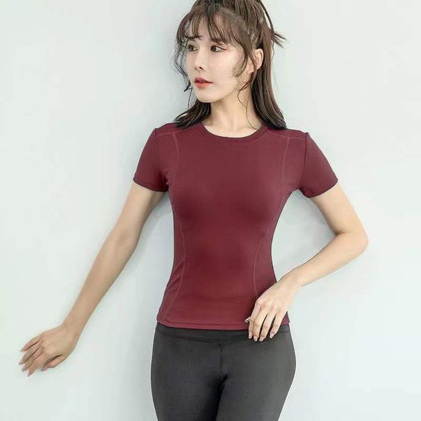 Women's Clothing Slim Fit Yoga Clothes Fitness Tight Fit Running Sweat Absorbent Quick Dry Clothes Slim Fit Tight Fit Yoga Short Sleeve T Shirt_ecoleips.com