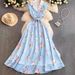 Vintage Floral Sundress – V-Neck Sleeveless A-Line Maxi Dress With Waist Seam (S-Xxl, Beige/Blue, Boho Summer Dress)_ecoleips.com