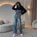Women's Clothing Stitching Denim Jumpsuit High Waist Casual Straight Denim High Waist Straight Leg Casual Overalls Long Sleeve Stitching Design_ecoleips.com