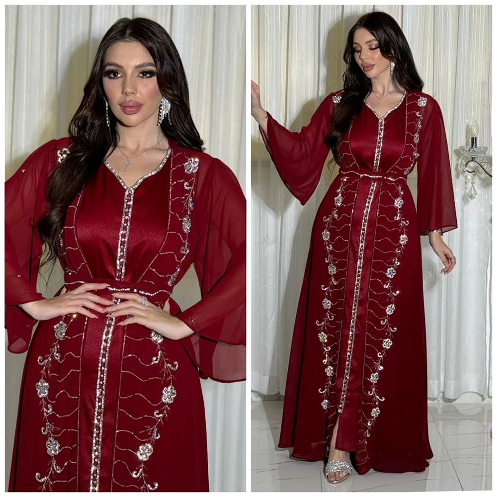 Because500261Four Seasons Commuter Vest + Jacket Dress Chiffon Rhinestone Muslim Set Robe_ecoleips.com