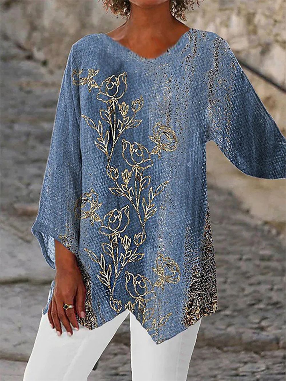 Women's Spring And Autumn Fashion Loose Sequins Starry Sky Print Long Sleeve V-Neck T-Shirt Women_ecoleips.com