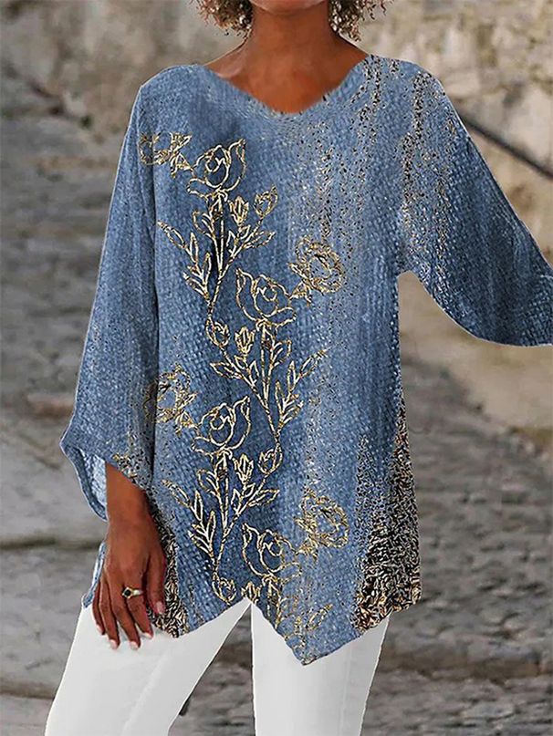 Women's Spring And Autumn Fashion Loose Sequins Starry Sky Print Long Sleeve V-Neck T-Shirt Women_ecoleips.com