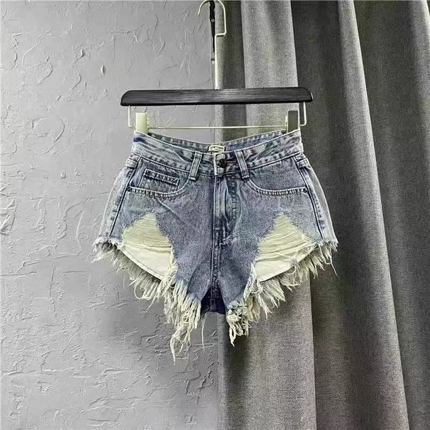 2025s European Station Sexy Low Waist For Women Frayed Shorts 2025 New Summer White Denim Ripped A-line Hot Pants Trend_ecoleips.com