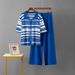 Women's Polo Collar Striped Set Knitted Cardigan Short Sleeved Two Piece Casual Sports Wide Leg Pants Summer Top_ecoleips.com
