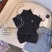 Women’s Clothing Design sense half turtleneck knitted T shirt short hollow T shirt Internet celebrity hot gray short sleeved top is super good looking_ecoleips.com