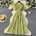 Women's Clothing Summer Retro Heavy Hollow Embroidery Round Neck Waist Short Sleeve Dress Women's Slim Single Breasted Long Skirt_ecoleips.com