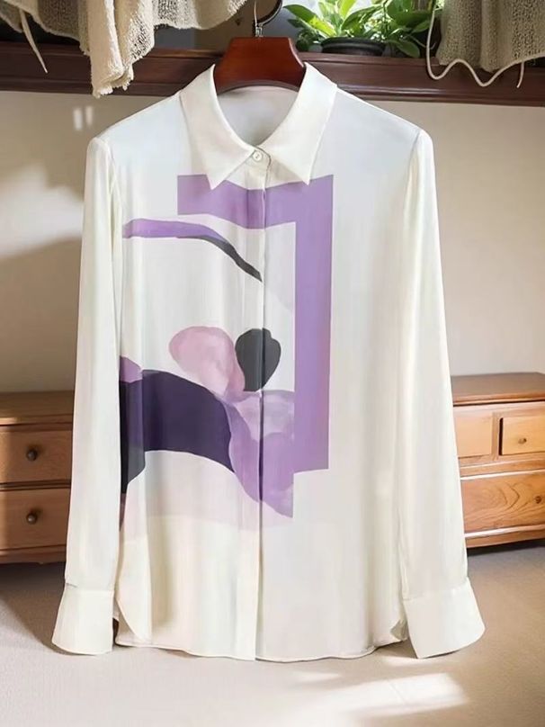 Elegant Satin Blouse For Women – Stylish Printed Long Sleeve Shirt With Contrast Color Design, Office Wear & Casual Chic_ecoleips.com