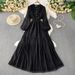 Elegant French Lace Embellished Lantern Sleeve Dress With Smocked Waist & Flared Hem For Women_ecoleips.com