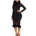 Elegant Long Sleeve High Neck Midi Dress With Gold Foil Print & Bodycon Fit For Women - Office & Casual Wear_ecoleips.com