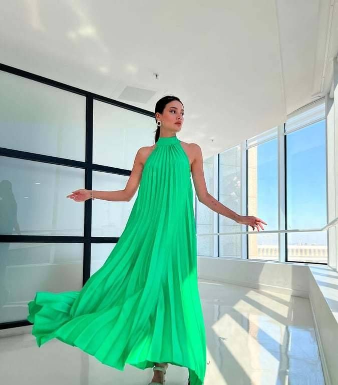 Spring/Summer Women's Elegant Pleated Full Skirt Pullover Button Loose Dress European American Style Best Selling_ecoleips.com