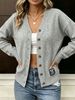 Women Lightweight Breathable Thin Knit Cardigan, V Neck Single Row Buttons Long Sleeve Loose Fit Label Patch Casual Layering Knit Sweater_ecoleips.com