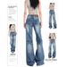 American Style Cracked Low Waisted Slightly Flared Jeans For Women In Summer, Thin Design, Slim And Floor Hugging_ecoleips.com