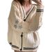 A Solid-Color Long-Sleeved Cardigan For Women's Elegant Commuting, A Batwing Knitted Beige Single-Breasted Sweater Coat_ecoleips.com