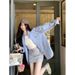 Early Spring Blue Striped Shirt Jacket For Women With A Stylish Long-Sleeved Design, Featuring A Relaxed Fit And A Shirt_ecoleips.com