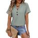 2024 European And American Cross-Border Spring/Summer New V-Neck Button Solid Color Polka Dot Loose Short-Sleeve_ecoleips.com