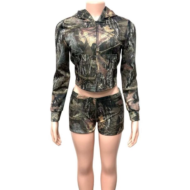 Women's Fashion Sexy Hot Girl Cardigan And Shorts Set Long Sleeved Hooded Two Piece European American Style Printed Clothing_ecoleips.com