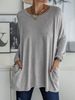 2026 Wish Spring Summer New European American Round Neck Long Sleeve Loose Pocket Solid Color T-Shirt Casual_ecoleips.com