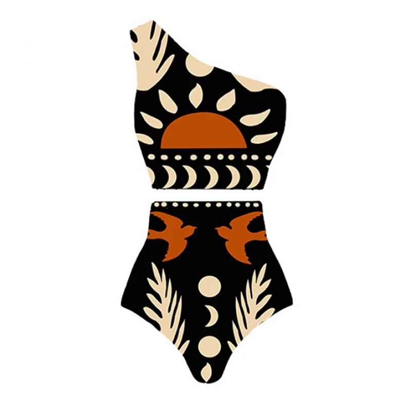 Women's Clothing Swimsuits Deep V Hollow Pattern Ethnic Style One Piece Swimsuit Suits_ecoleips.com