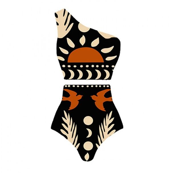 Women's Clothing Swimsuits Deep V Hollow Pattern Ethnic Style One Piece Swimsuit Suits_ecoleips.com