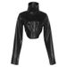 Women's Slim-Fit PU Leather Jacket – High Neck Zip-Up Biker Style (Faux Leather Cropped Coat For Fall/Winter)_ecoleips.com