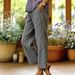 Women's Striped Cotton Linen Pants with Stretch Waistband And Pockets Casual Loose Fit Straight Leg European And American Style_ecoleips.com