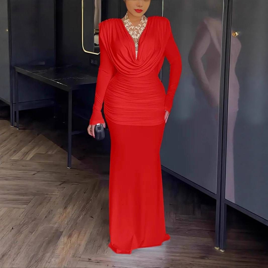 Women's Clothing New Sweet And Fresh Pile Collar High Waist Hip Dress Long Skirt_ecoleips.com