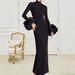Elegant Stand Collar Long Sleeve Party Dress – Slim Fit Formal Gown For Women (Black/Navy/Deep Green/Rose Red, Sizes S-XL, Custom Colors Available)_ecoleips.com